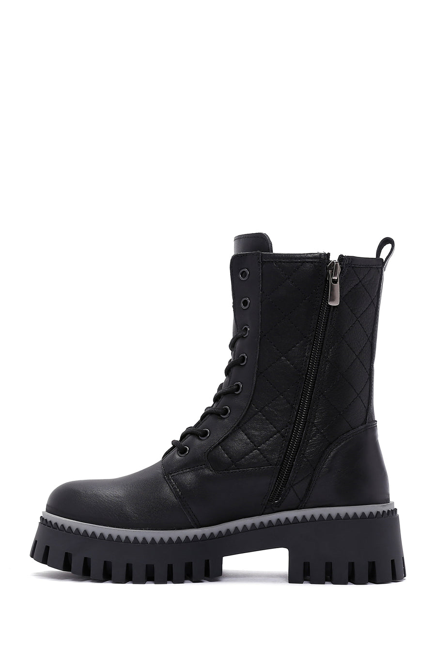 Women's Black Thick Soled Leather Boots