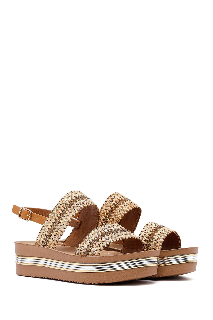 Women's Brown Thick Soled Braided Sandals