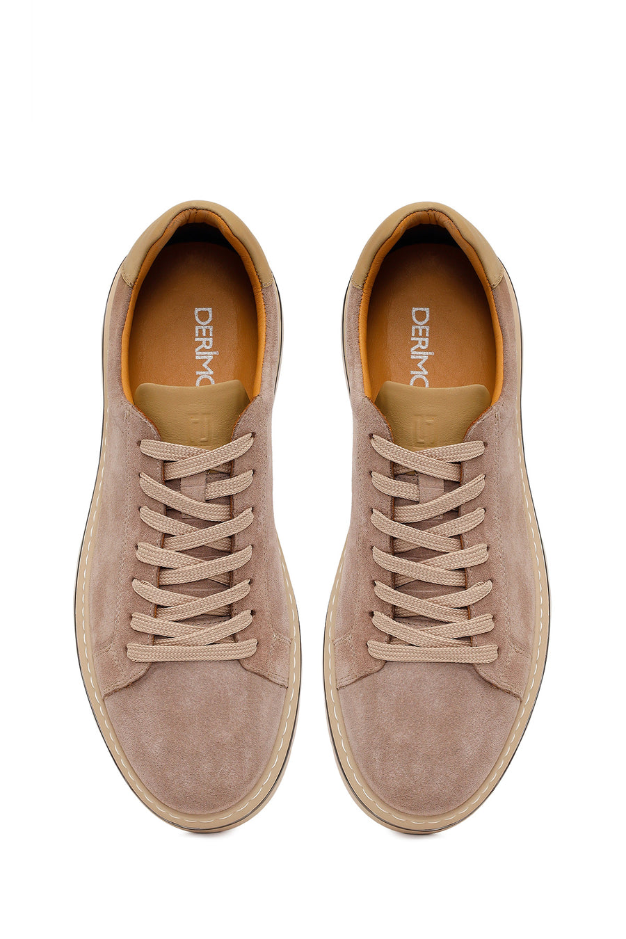 Erkek Bej Bağcıklı Nubuk Deri Sneaker