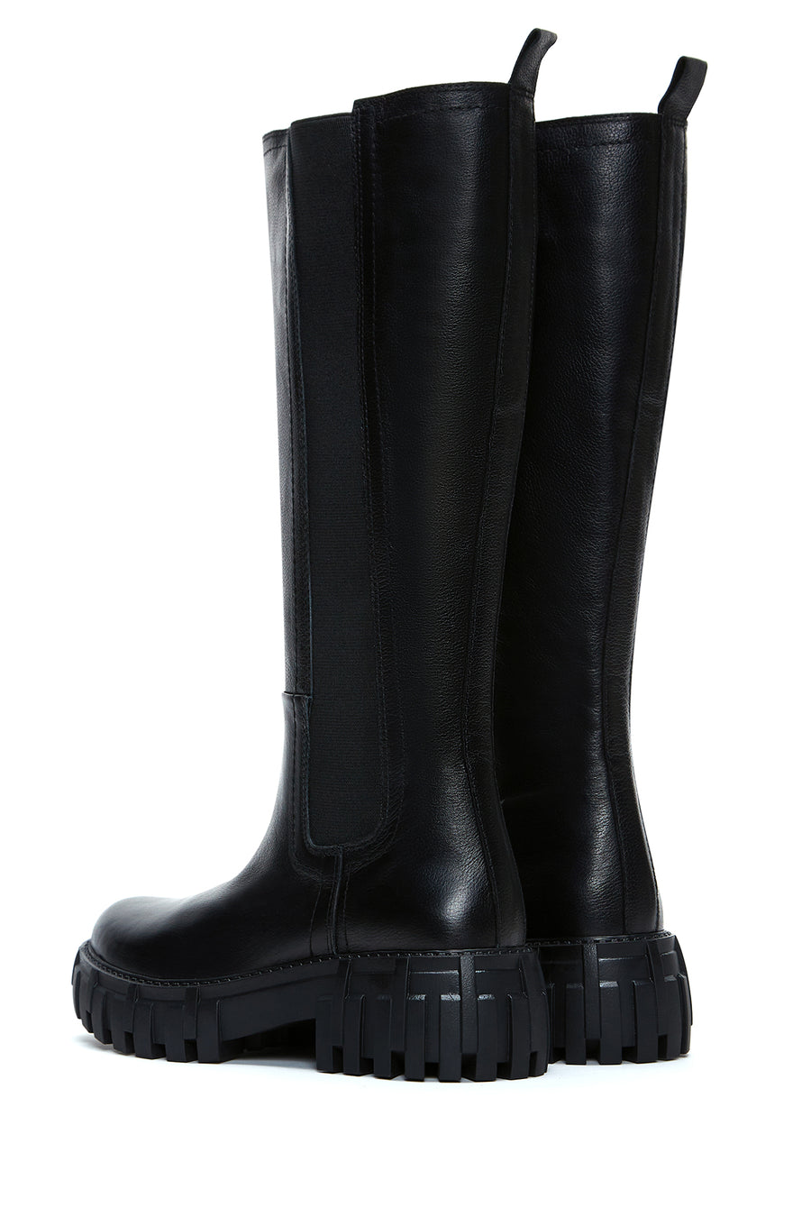 Women's Black Leather Thick Soled Boots