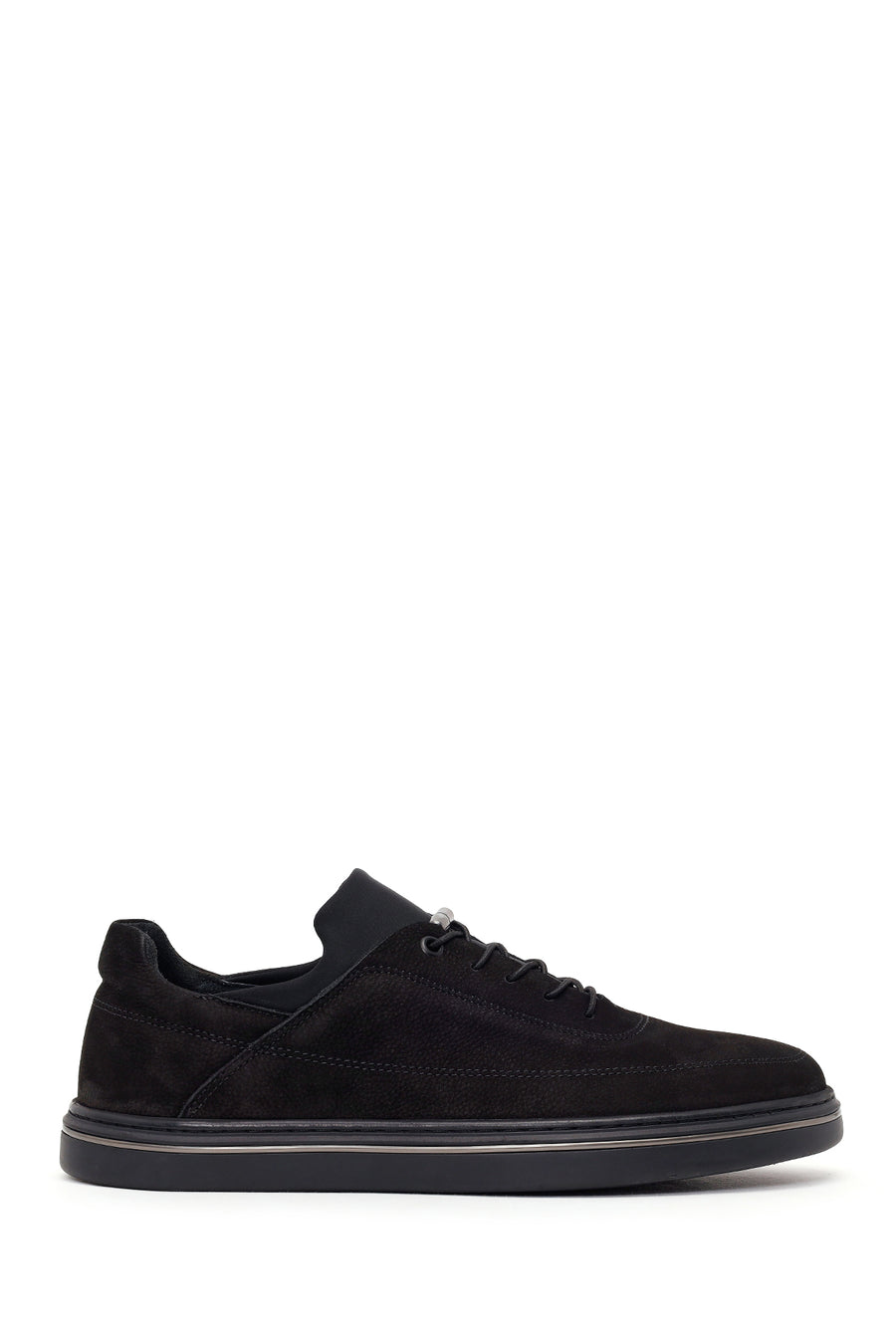 Male Black Lace-Up Nubuck Leather Casual Sneakers WM780020DN | Derimod