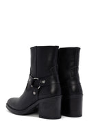 Women's Black Heeled Zippered Leather Boots | Derimod