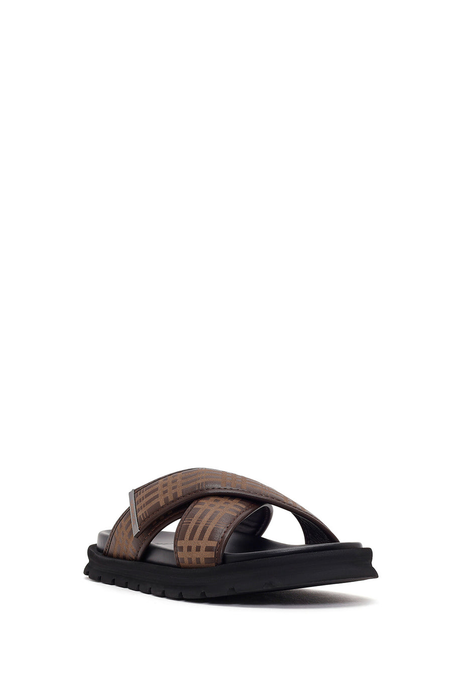 Men's Brown Patterned Leather Slippers