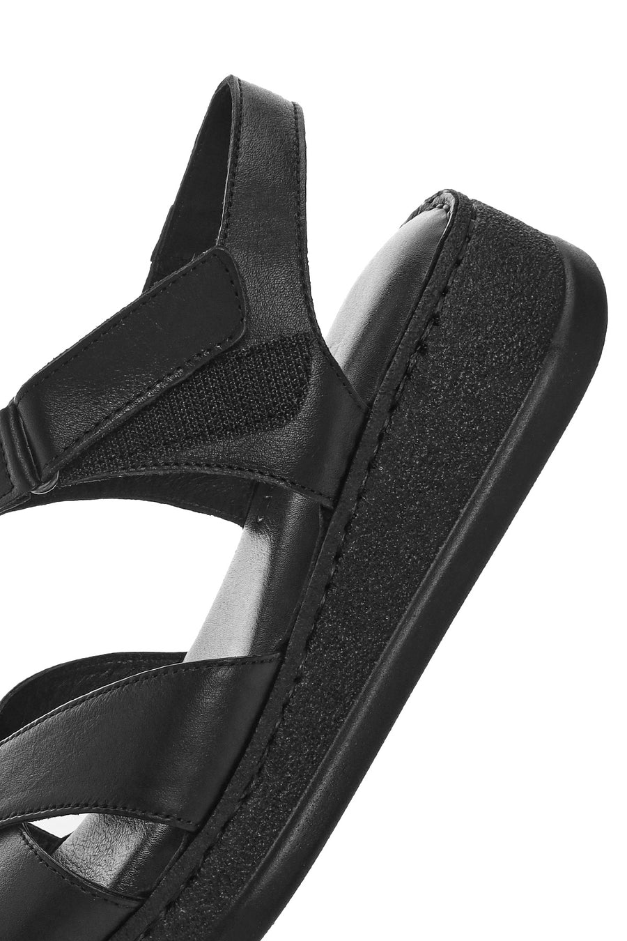 Kadın Siyah Bilekten Bantlı Kalın Tabanlı Deri Comfort Sandalet