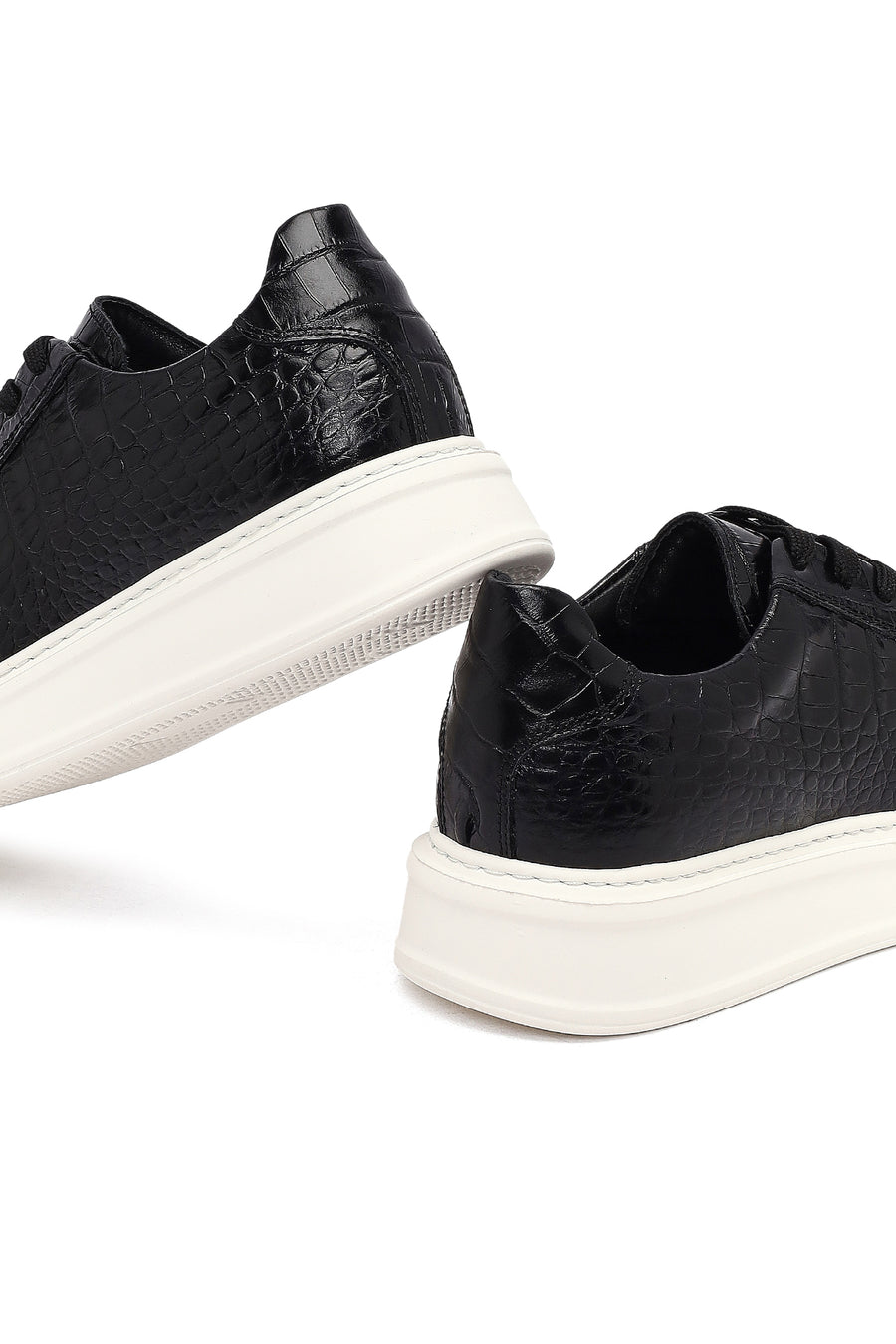 Men's Black Croco Lace-up Leather Sneaker