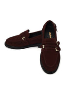 Kadın Bordo Tokalı Süet Deri Maskülen Loafer | Derimod