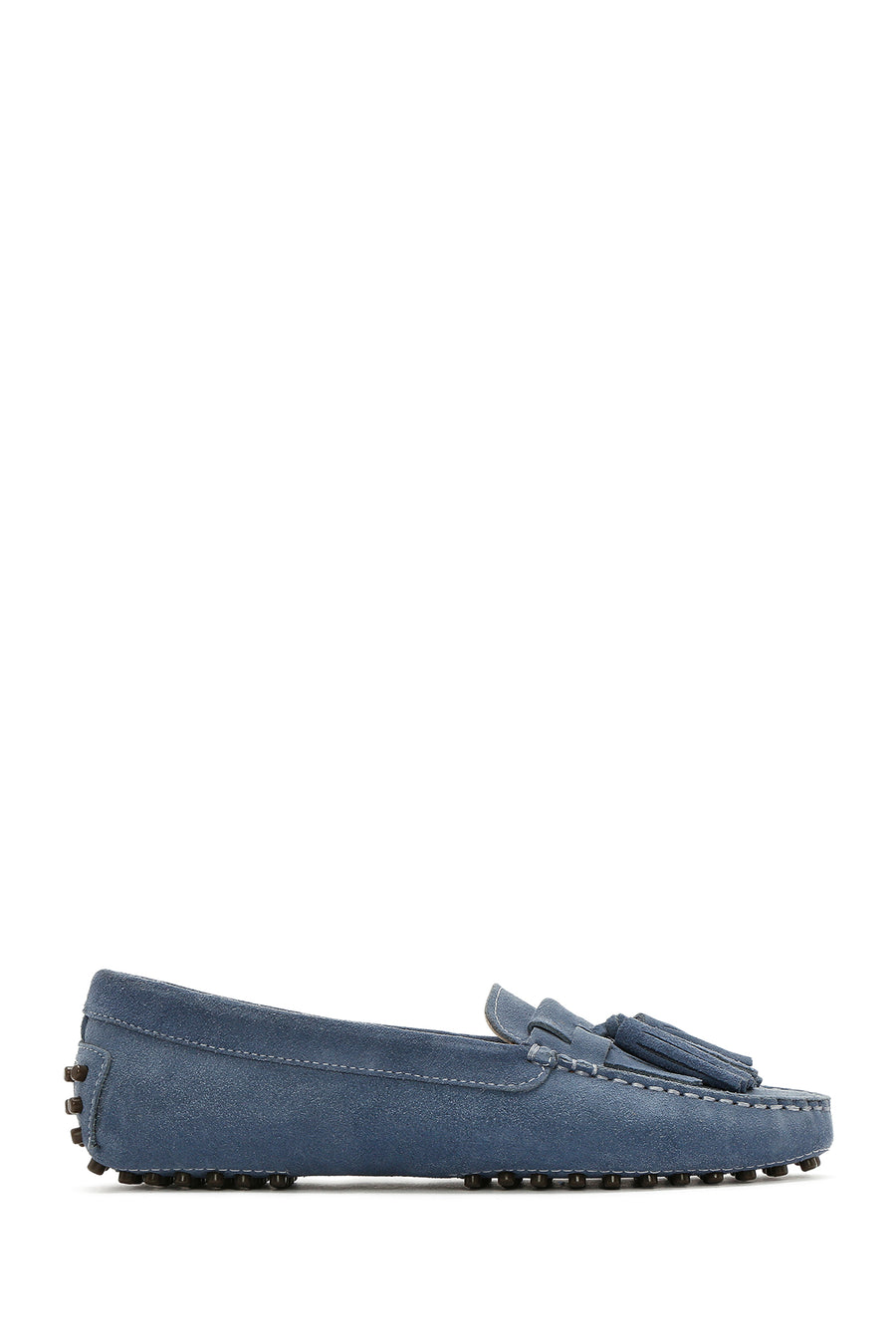 Women's Blue Tassel Suede Leather Loafer 25SFD290710 | Derimod