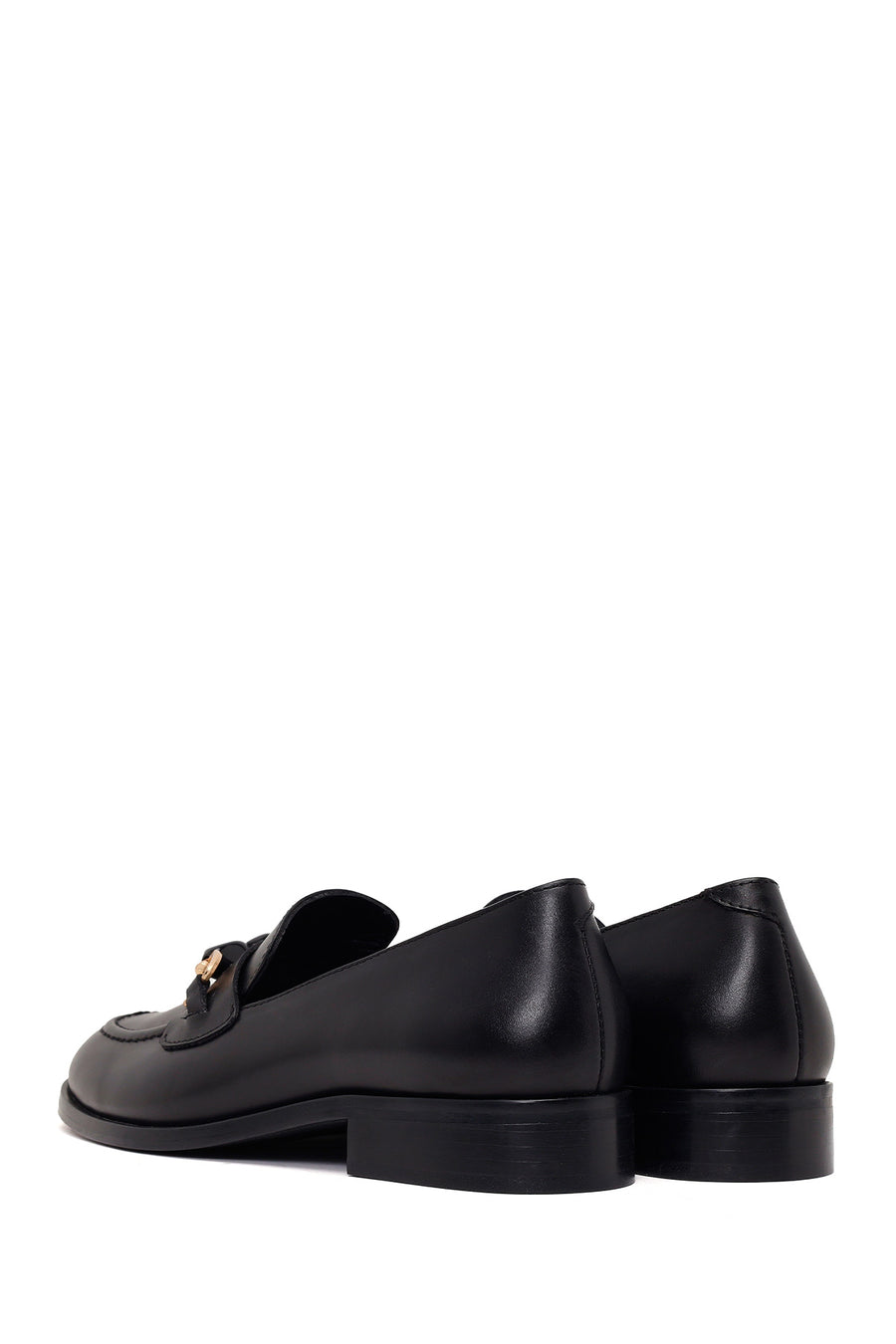 Woman Black Buckled Leather Masculine Loafer