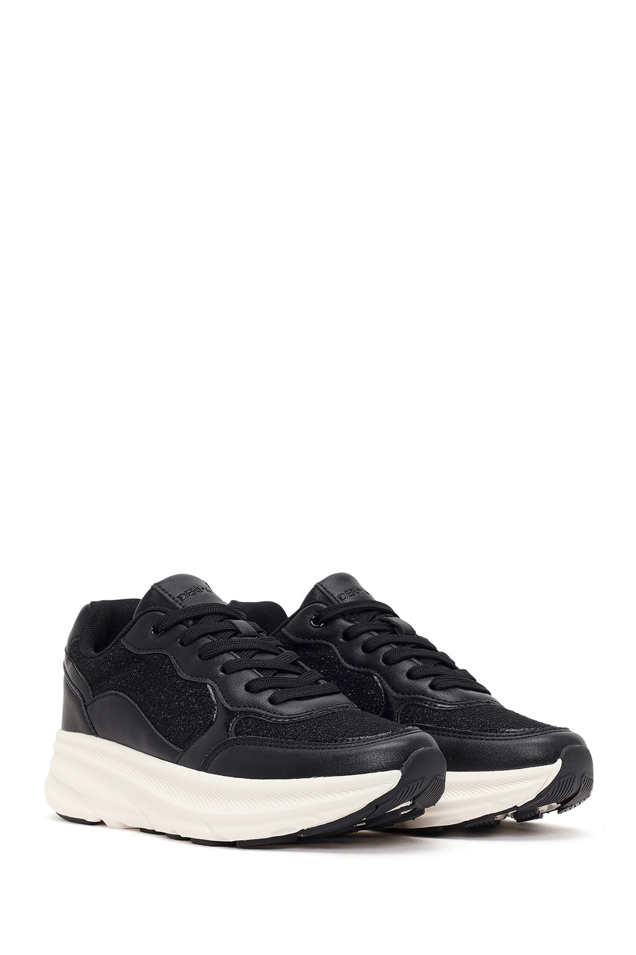 Women's Black Lace-Up Thick Soled Sneaker