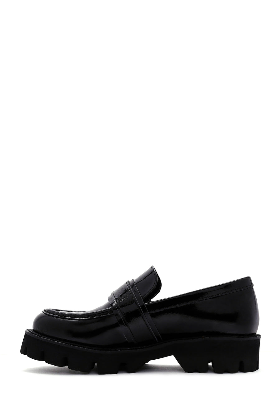 Women's Black Leather Thick Soled Patent Leather Casual Loafer