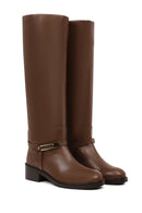 Women's Brown Buckled Leather Boot | Derimod