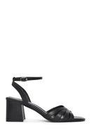 Woman Black Ankle-Buckle Chunky-Heel Leather Sandal | Derimod