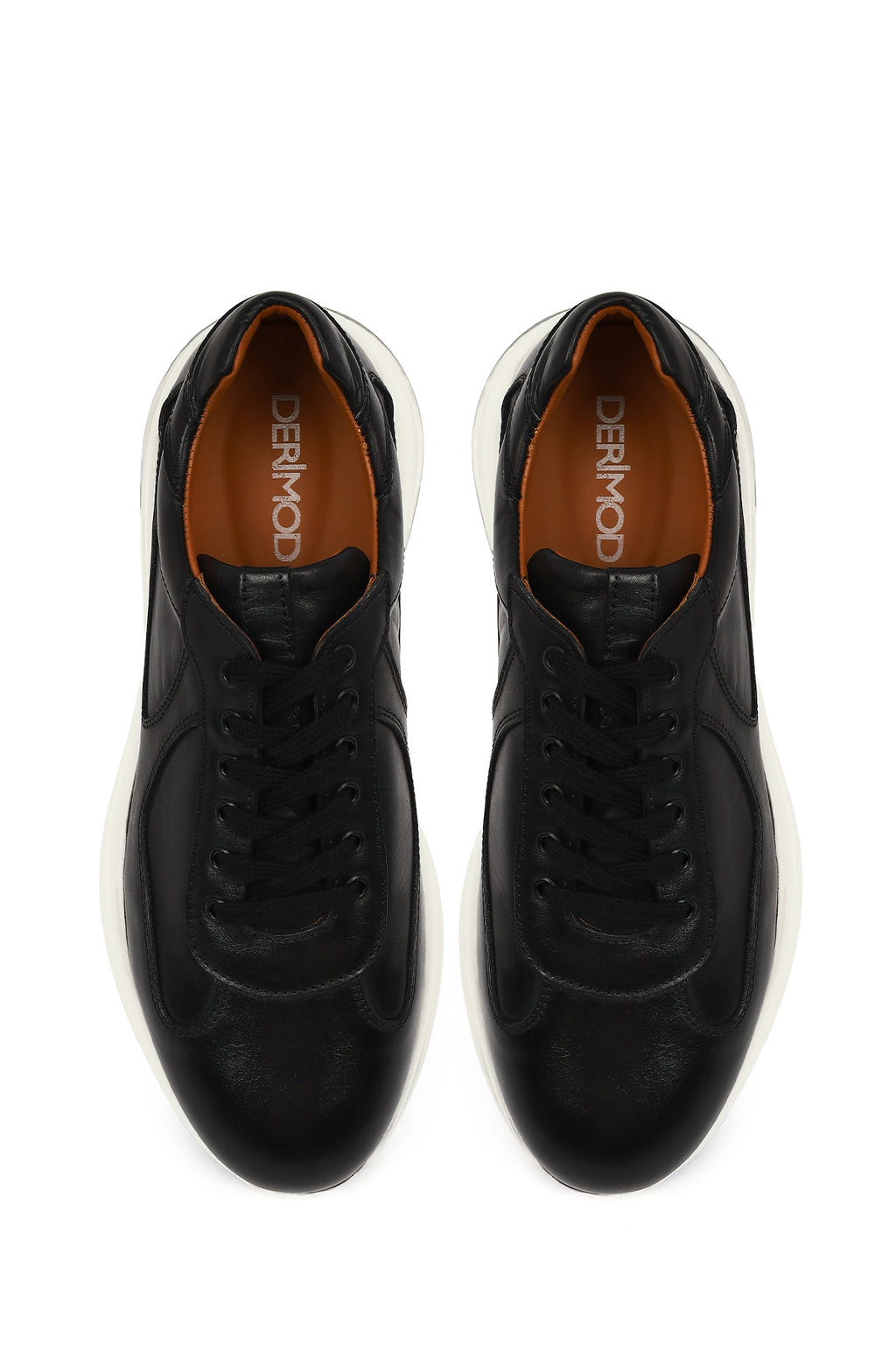 Erkek Siyah Bağcıklı Deri Casual Sneaker
