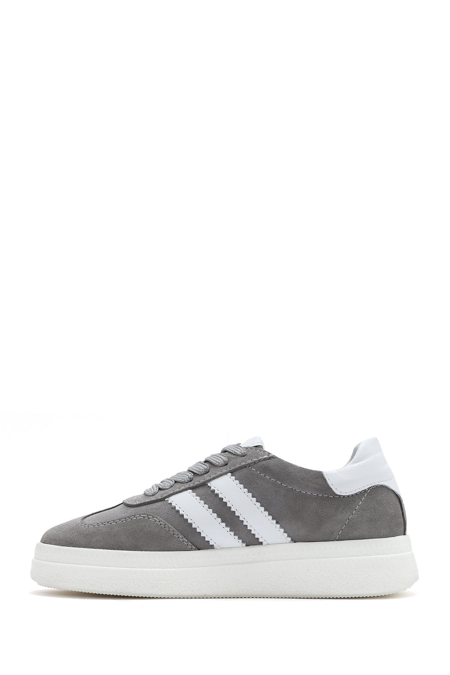 Kadın Gri Bağcıklı Kalın Tabanlı Süet Deri Sneaker