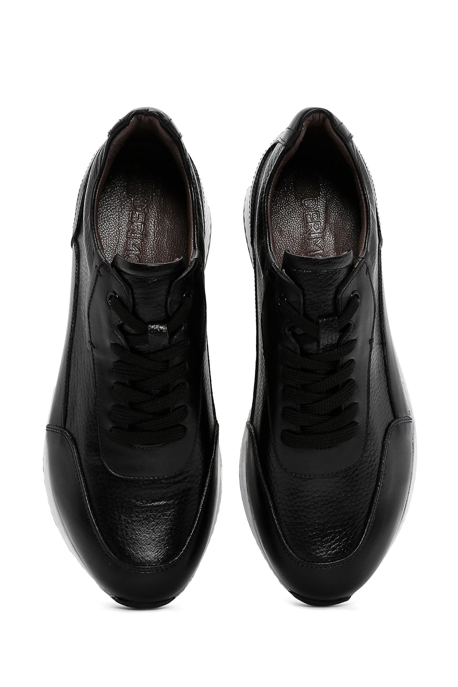 Men's Black Thick Sole Leather Casual Sneaker