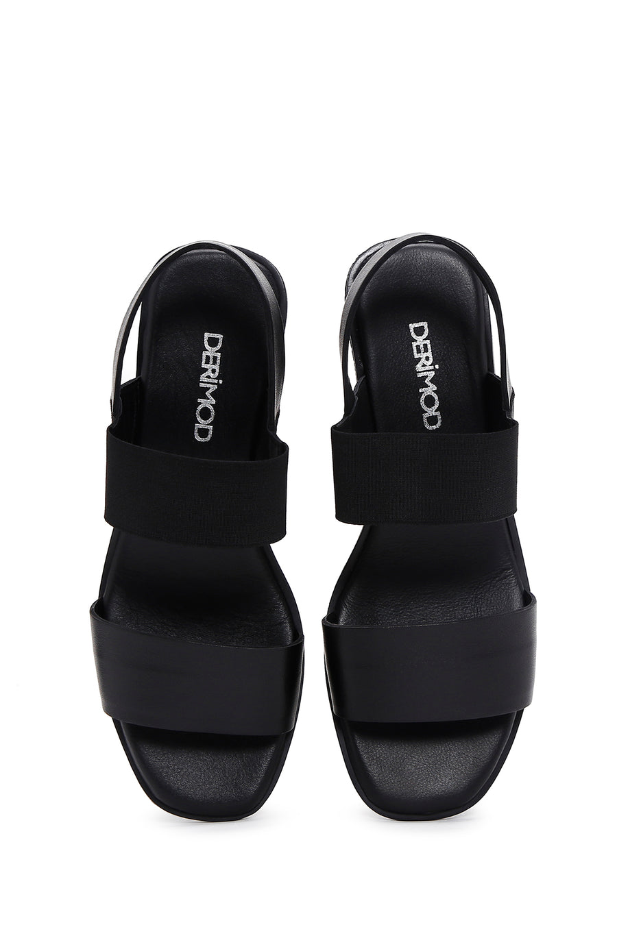 Kadın Siyah Deri Dolgu Topuk Comfort Sandalet