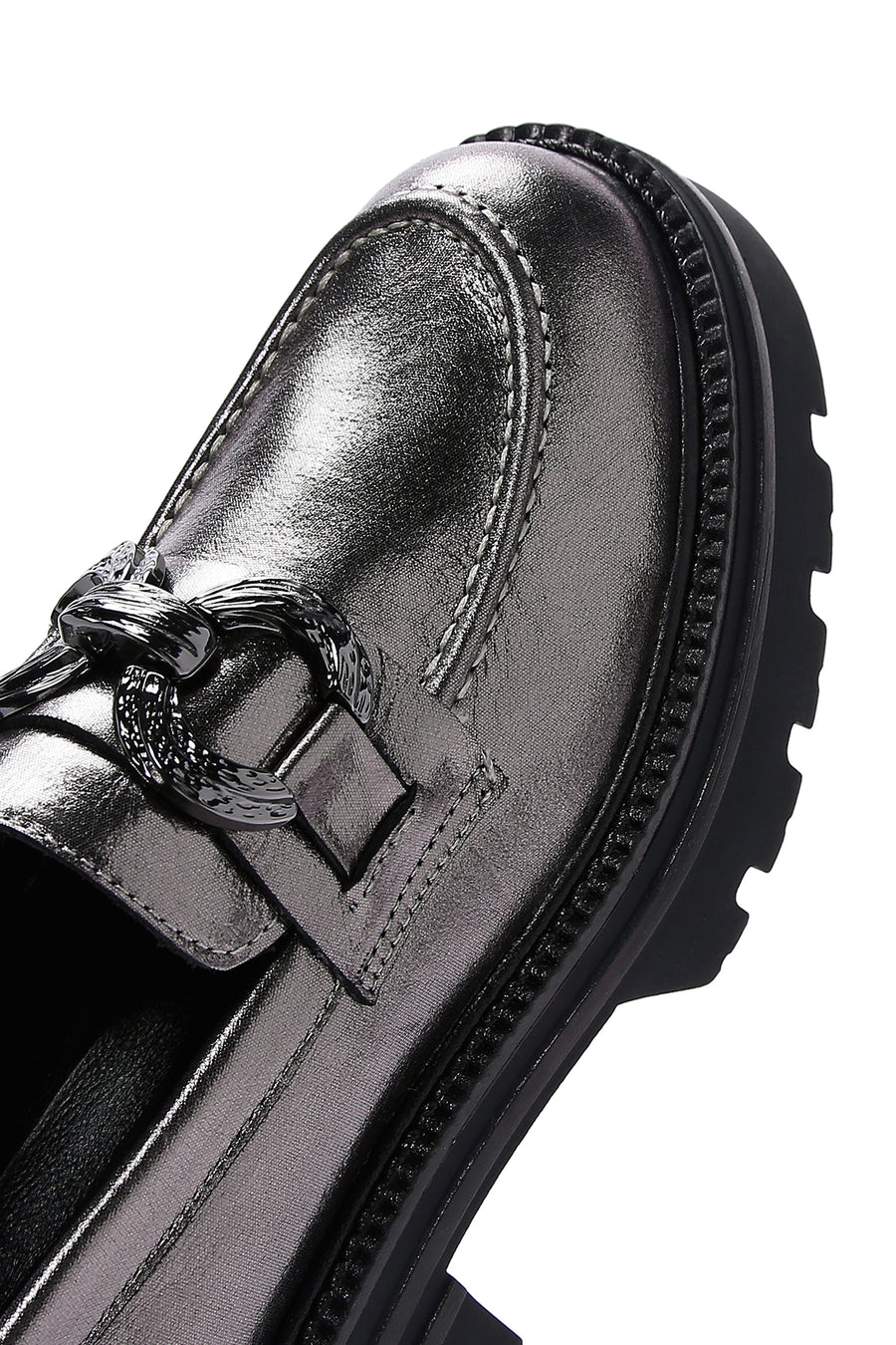 Women's Silver Leather Buckle Casual Loafer