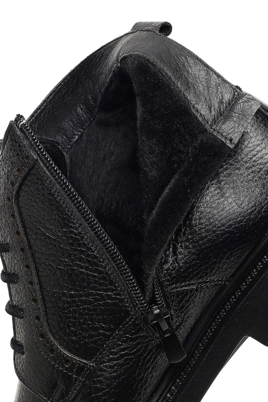 Men's Black Zippered Leather Casual Boot