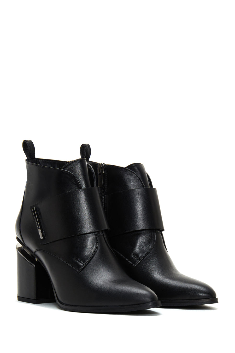 Women's Black Leather Heeled Boots
