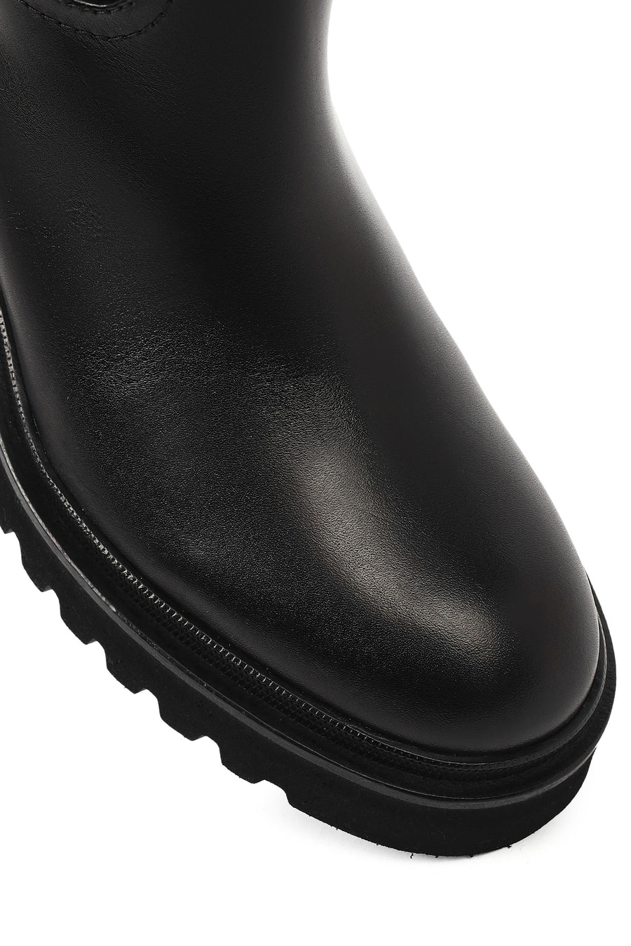 Women's Black Zippered Thick Soled Leather Boots