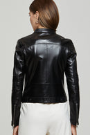 Sara Women's Black Short Leather Jacket | Derimod