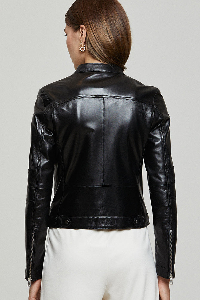 Sara Women's Black Short Leather Jacket