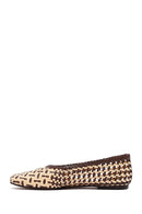 Women's Brown Straw Leather Ballerina | Derimod