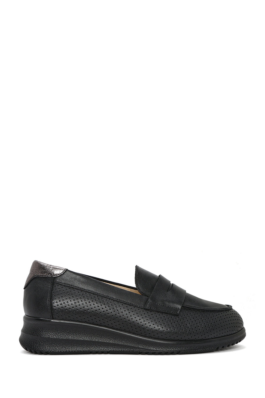 Women's Black Wedge Heel Leather Comfort Loafer 25SFD411318 | Derimod