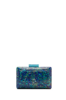 Women's Green Long Chain Strap Patterned Mini Clutch Evening Bag | Derimod