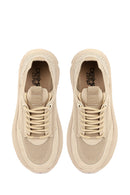 Derimod Zero Women Beige Lace-Up Thick-Soled Fabric Sneaker | Derimod