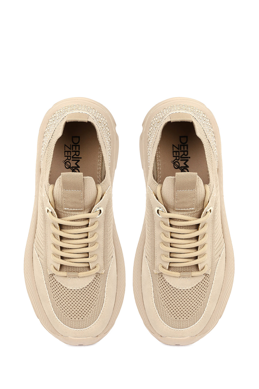 Derimod Zero Women Beige Lace-Up Thick-Soled Fabric Sneaker