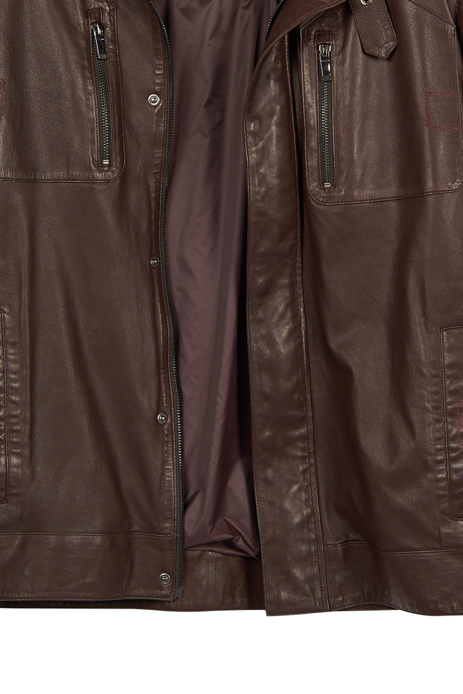 Dybala Male Brown Stand Collar Leather Jacket
