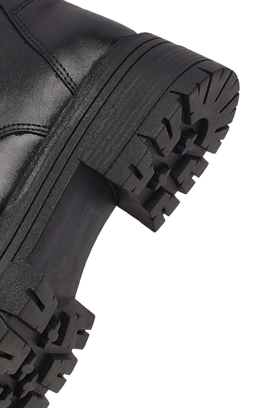 Woman Black Zippered Thick Sole Leather Postal Boots