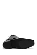 Women's Black Buckle Detailed Leather Cowboy Boots | Derimod