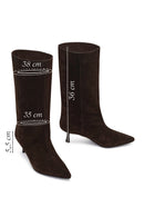 Woman Brown Thin-Heeled Suede Boots | Derimod