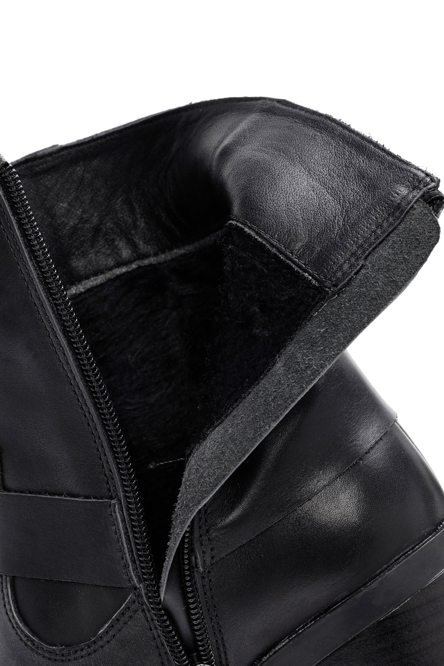 Women's Black Heeled Zippered Leather Boots