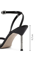 Women's Black Ankle Buckle Stoned Thin Heel Patent Leather Sandals | Derimod