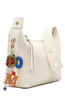 Women's Cream Long Strap Printed Charm Handbag | Derimod
