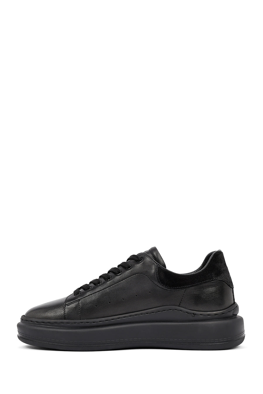 Men's Black Lace-Up Thick-Soled Leather Sneaker