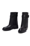 Women's Black Buckled Biker Leather Boot | Derimod