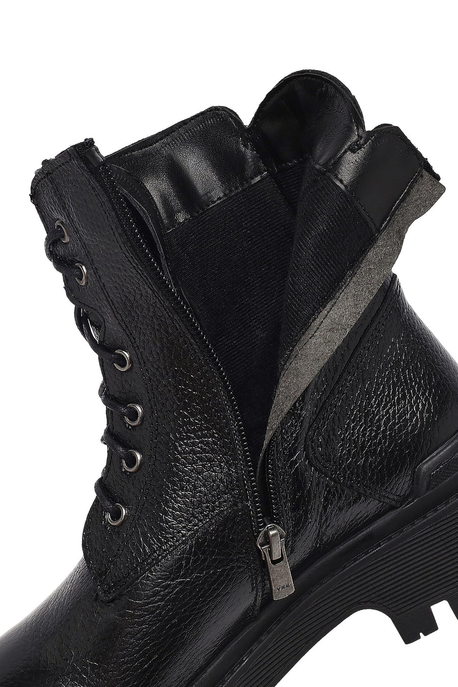 Woman Black Lace-Up Zippered Thick Sole Leather Postal Boots