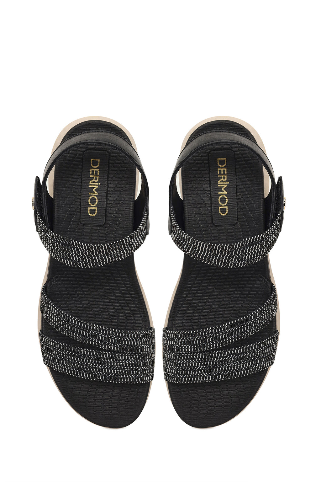 Kadın Siyah Kalın Tabanlı Kumaş Comfort Sandalet