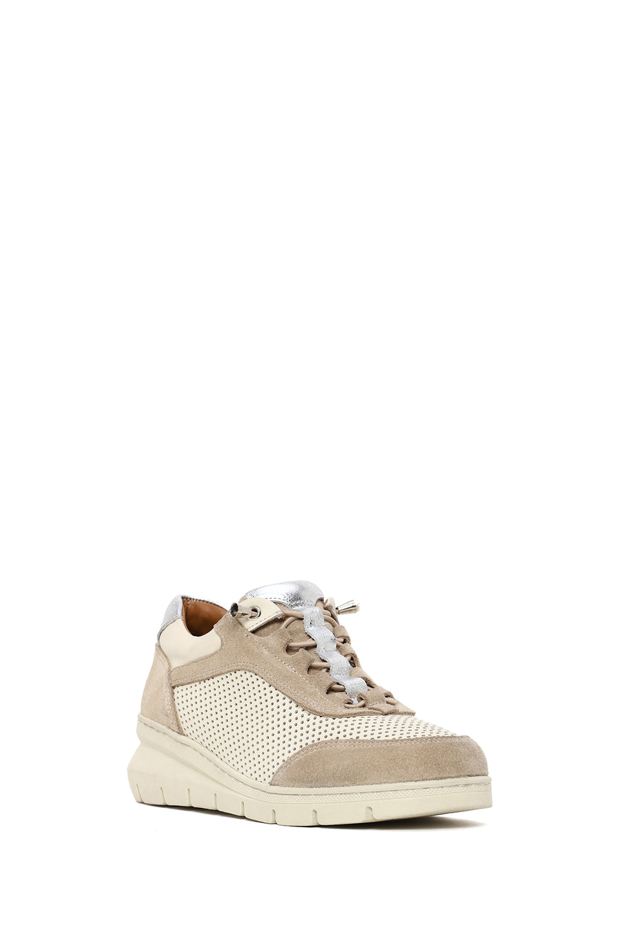 Woman Cream Lace-Up Thick-Soled Leather Comfort Shoes