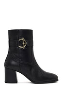 Women's Black Zippered Thick Heeled Leather Boot | Derimod