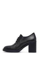 Woman Black Lace-Up Chunky Heeled Leather Masculine Shoes | Derimod