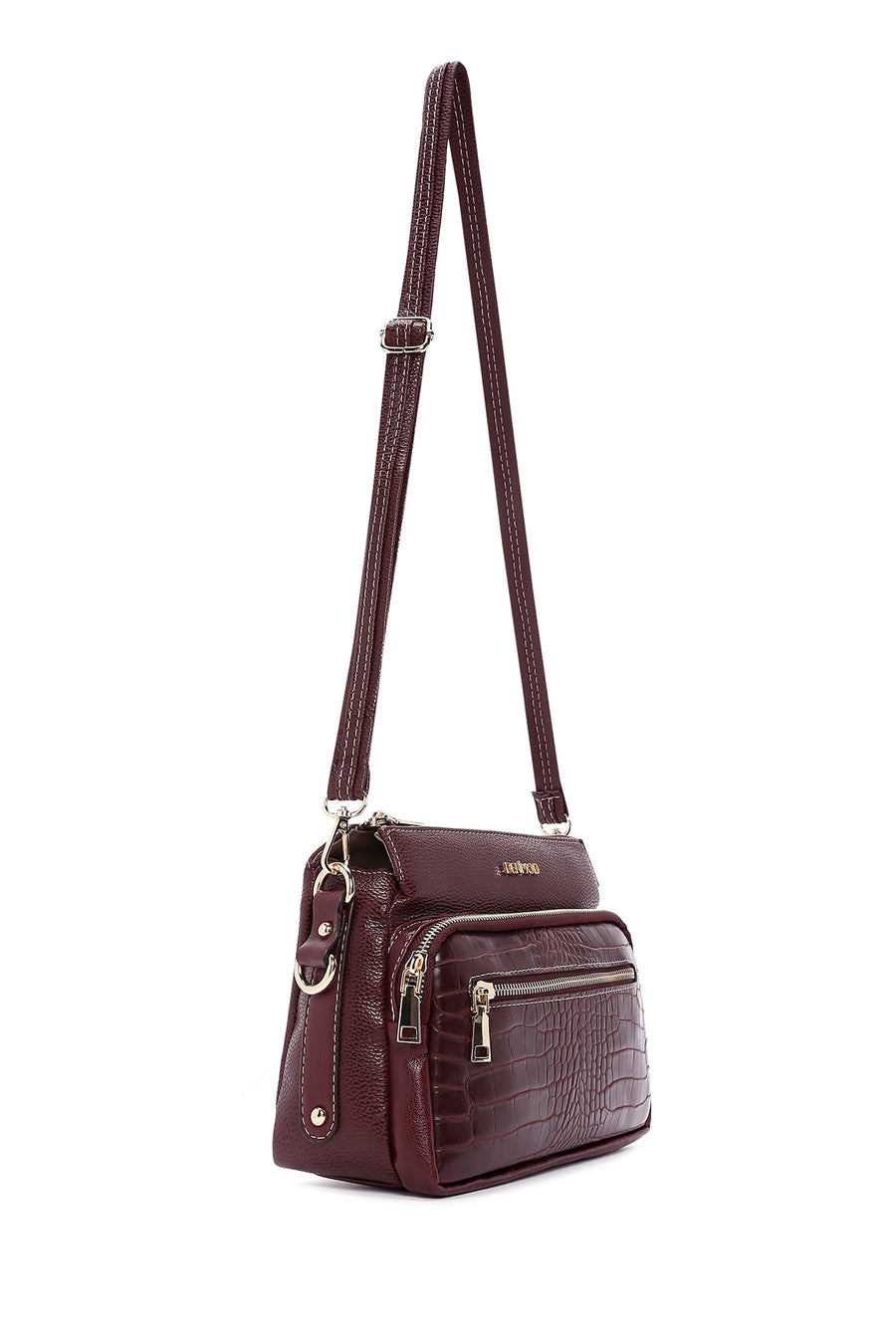 Women's Claret Red Long Strap Crocodile Crossbody Bag