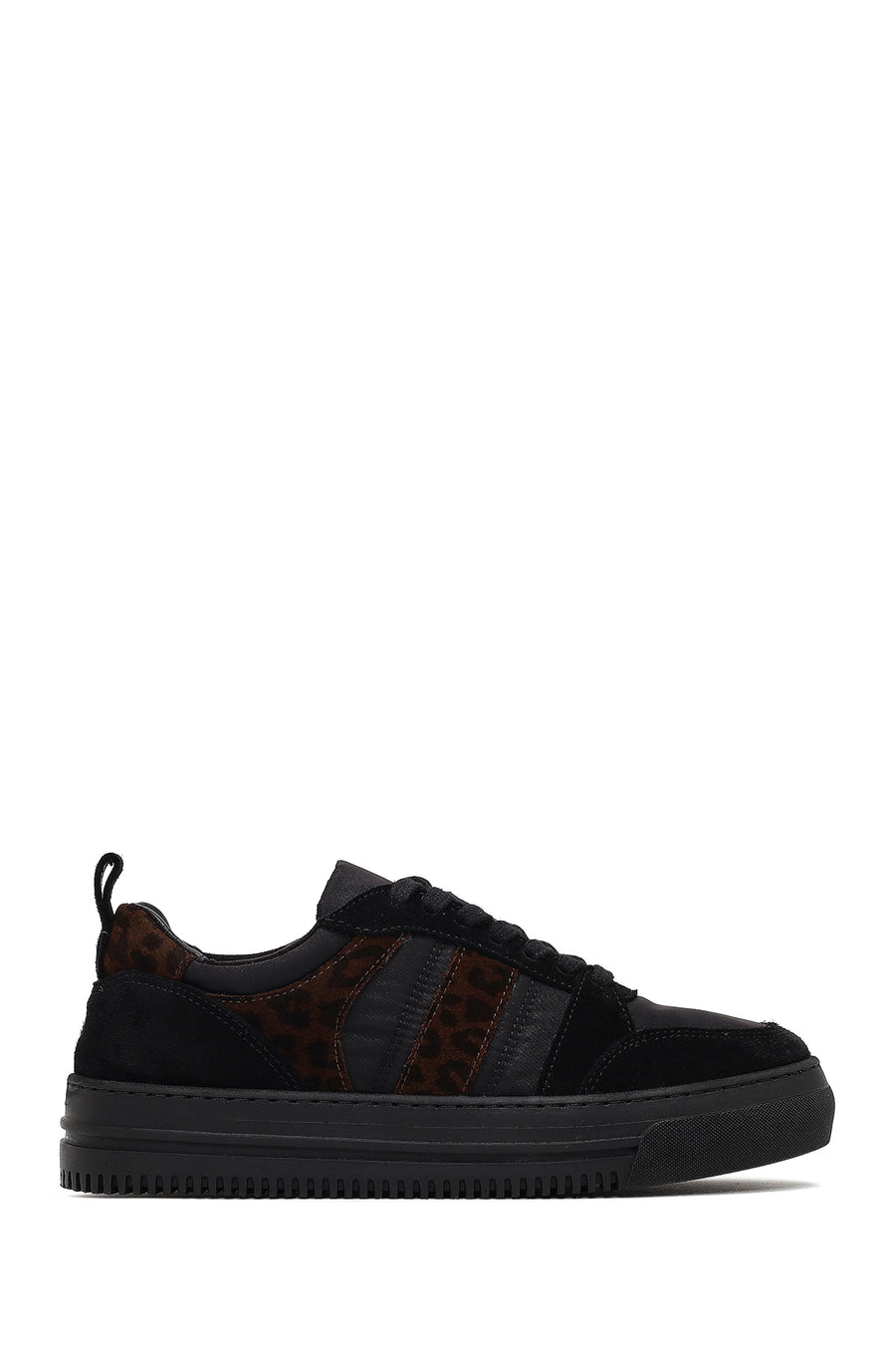 Kadın Siyah Bağcıklı Desenli Deri Sneaker 25AFD142114 | Derimod