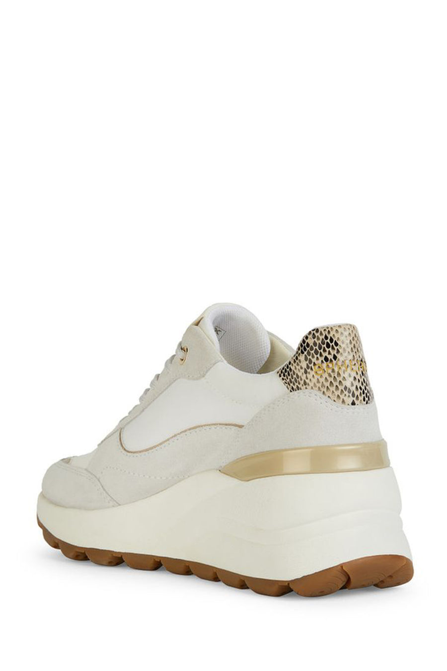 Geox Women's Cream Spherica Ec11 Thick Sole Lace Up Suede Leather Sneaker