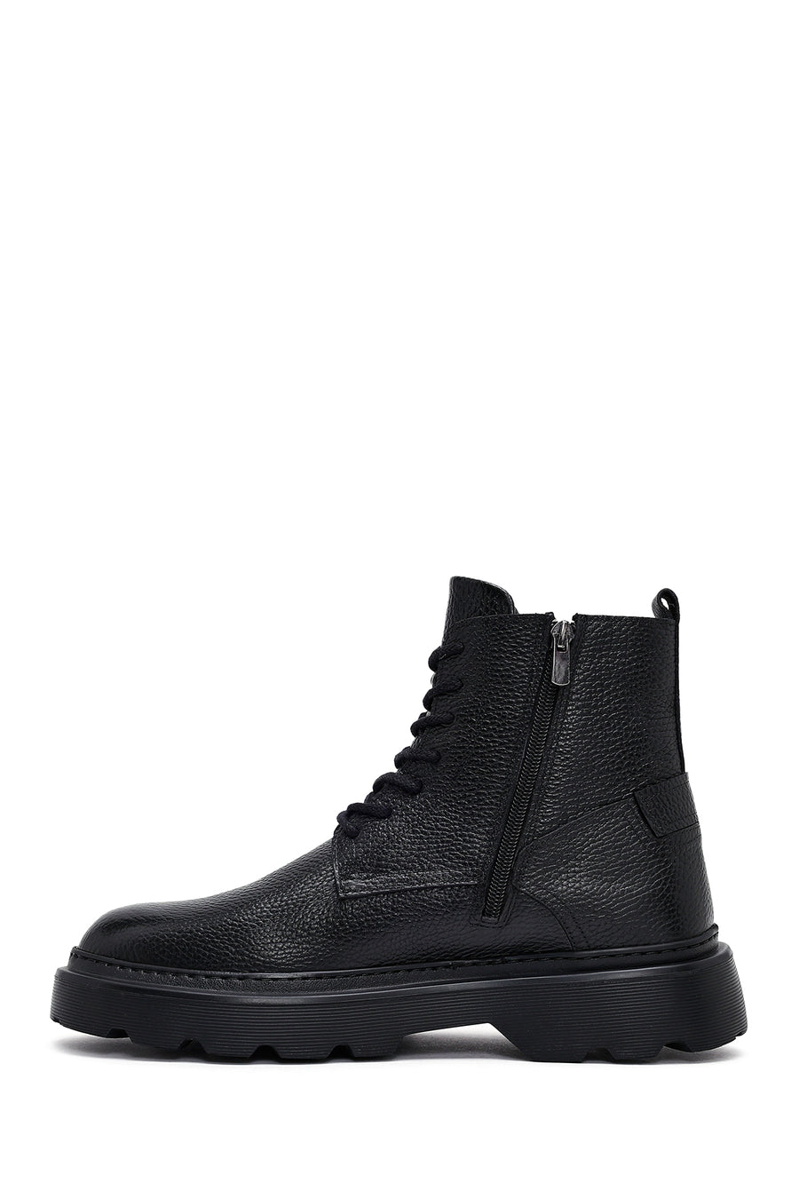 Male Black Zip Closure Thick-Soled Leather Boots