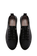 Woman Black Laced Patterned Leather Comfort Shoes | Derimod